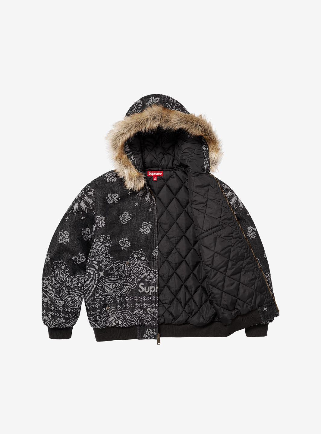 Supreme Bandana Jacquard Denim Hooded Work Jacket Black