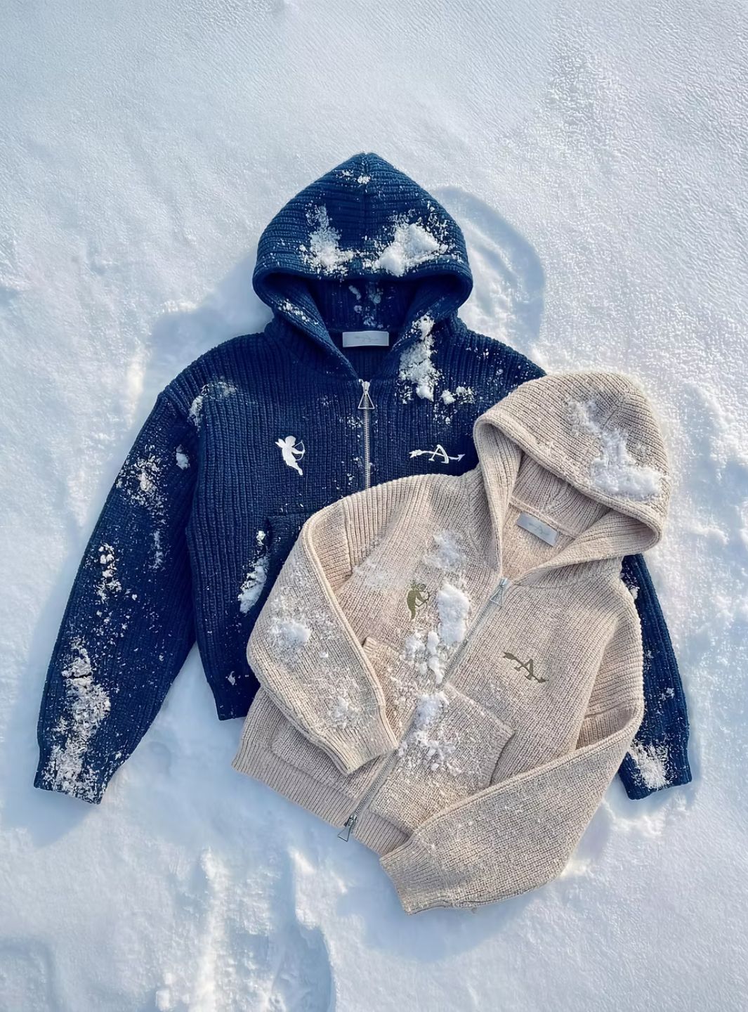 Appreciate Knitted Zip Up Hooded Navy Blue | ResellZone