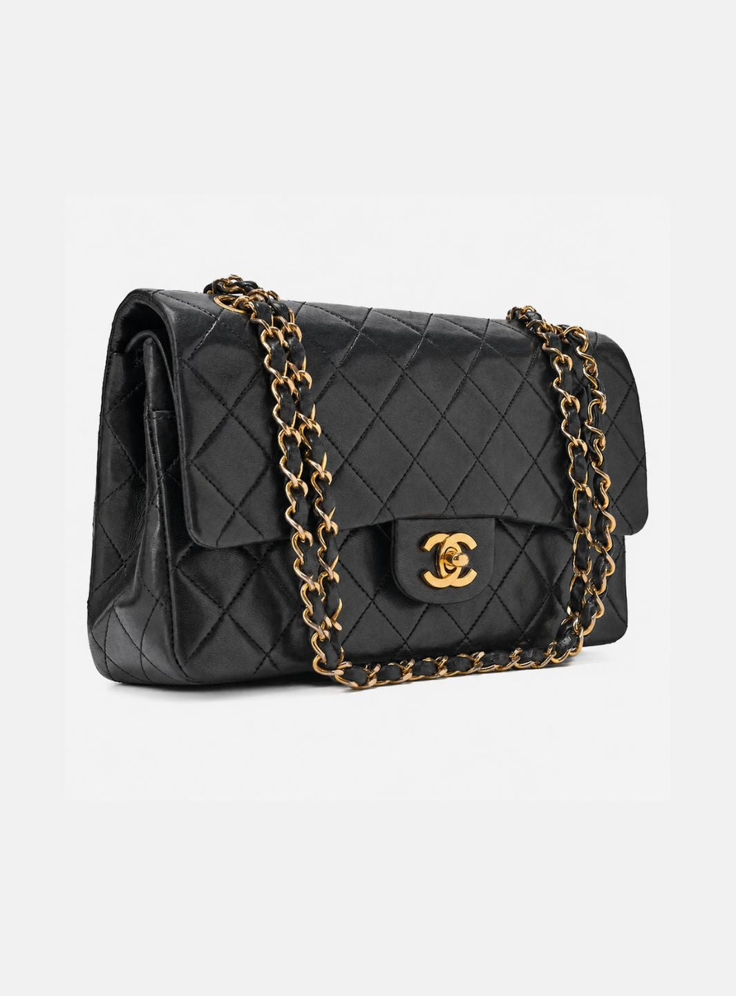 Chanel Lambskin Matelasse Double Flap 25cm Chain Shoulder Black Gold-Tone Hardware Pre-Owned | ResellZone