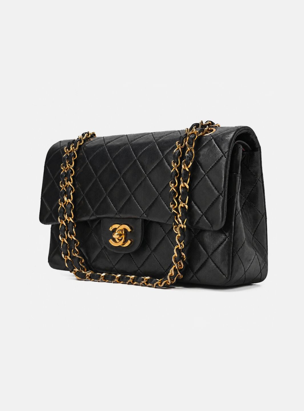 Chanel Lambskin Matelasse Double Flap 25cm Chain Shoulder Black Gold-Tone Hardware Pre-Owned | ResellZone