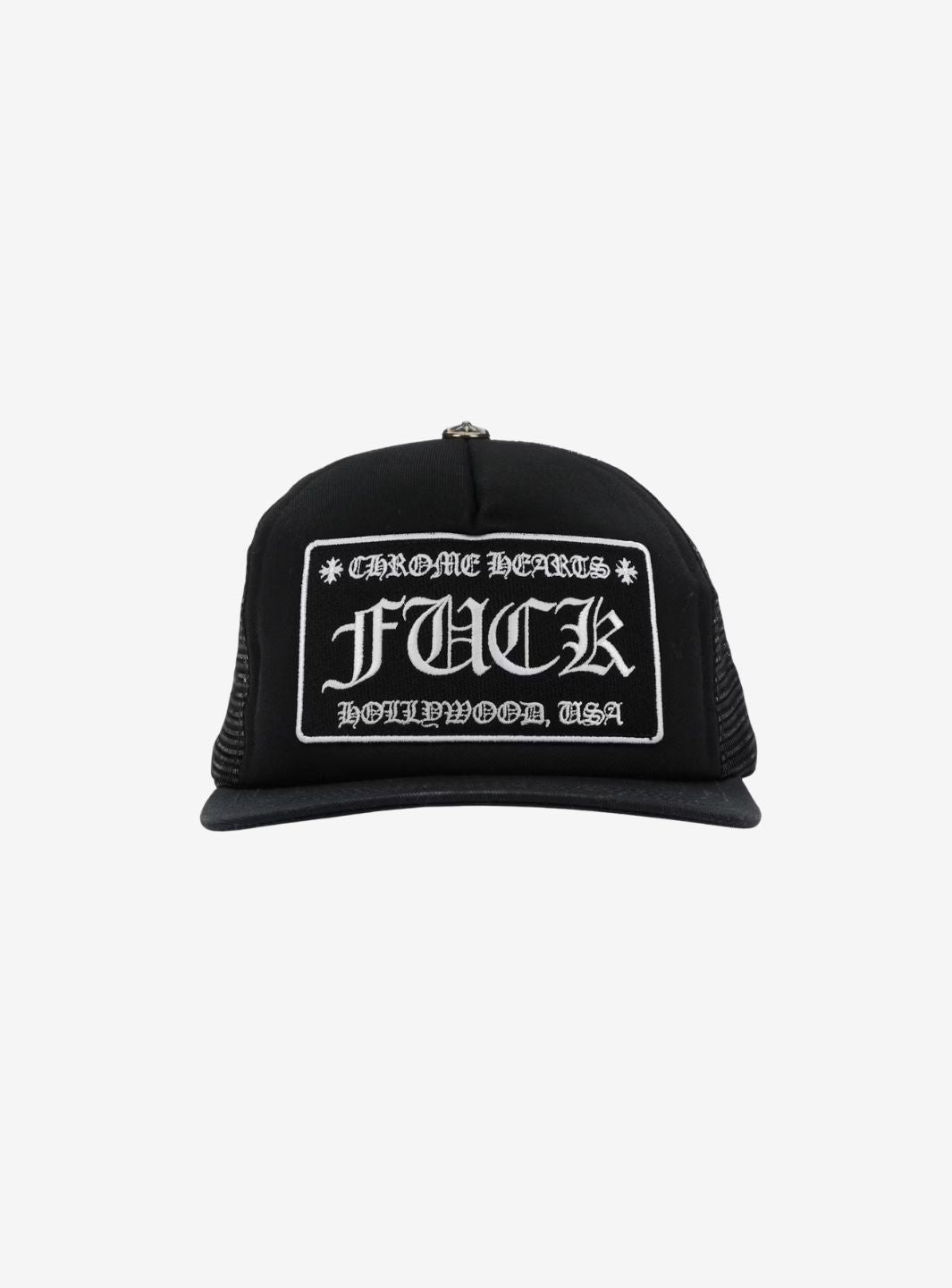 Chrome Hearts FUCK Hollywood Trucker Hat Black | ResellZone