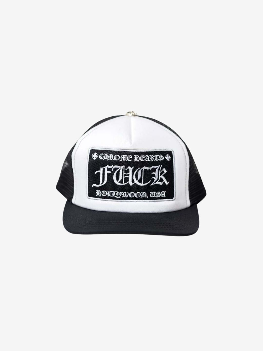Chrome Hearts FUCK Hollywood Trucker Hat Black/White | ResellZone