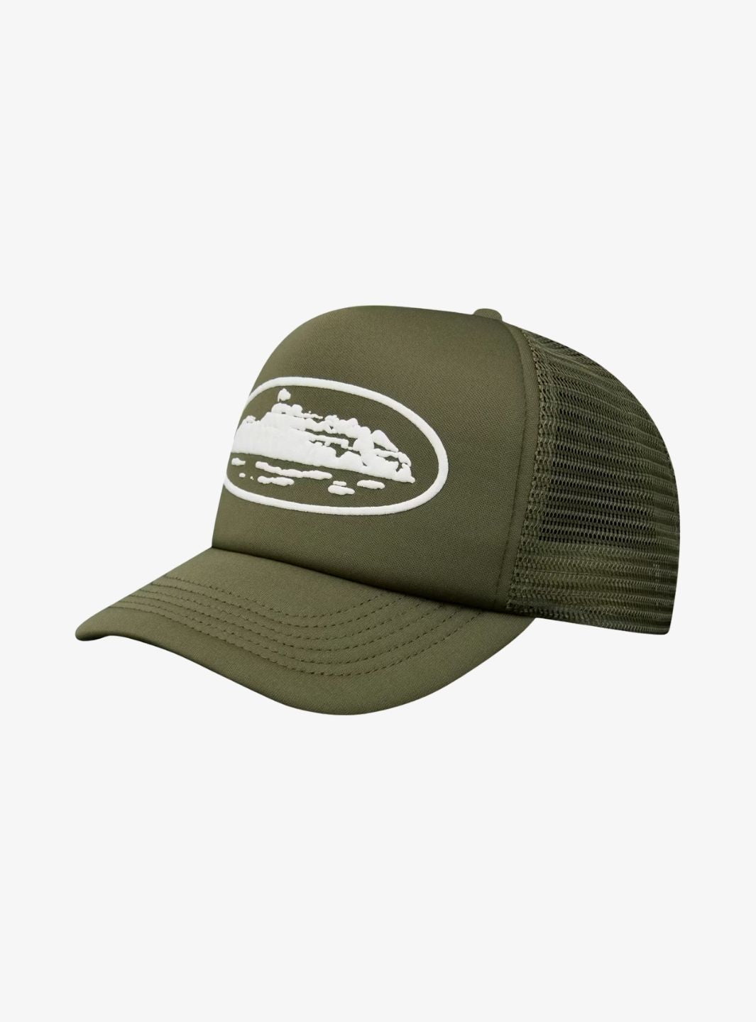 Corteiz Island Puff Print Trucker Hat Olive | ResellZone