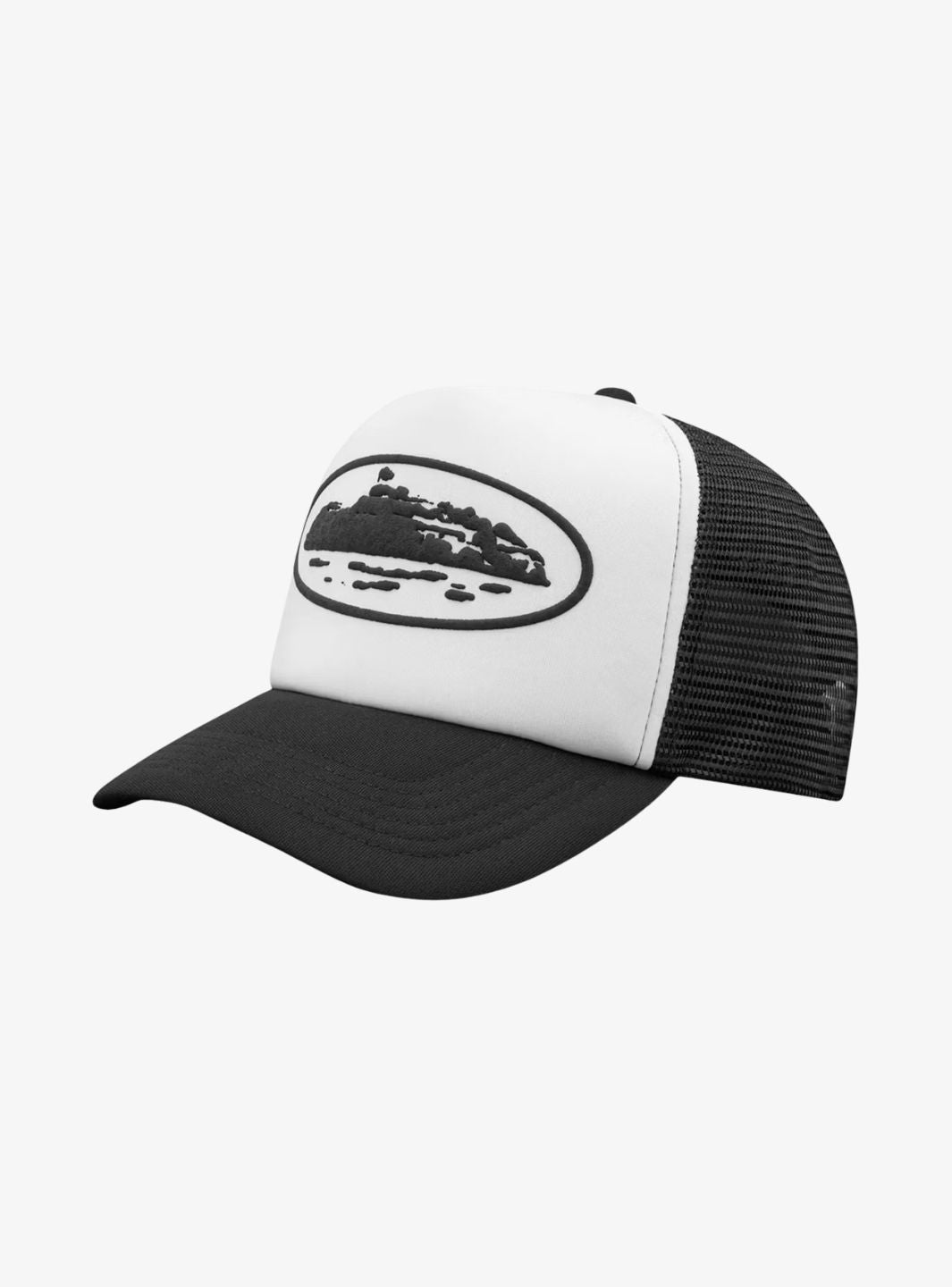 Corteiz Island Puff Print Trucker Hat White/Black | ResellZone