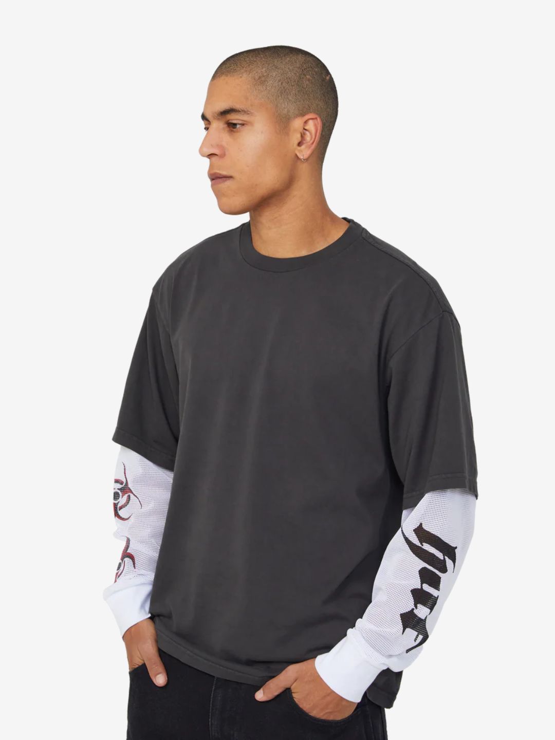 HUF Leon Long Sleeve Double Layer Top Vintage Black | ResellZone