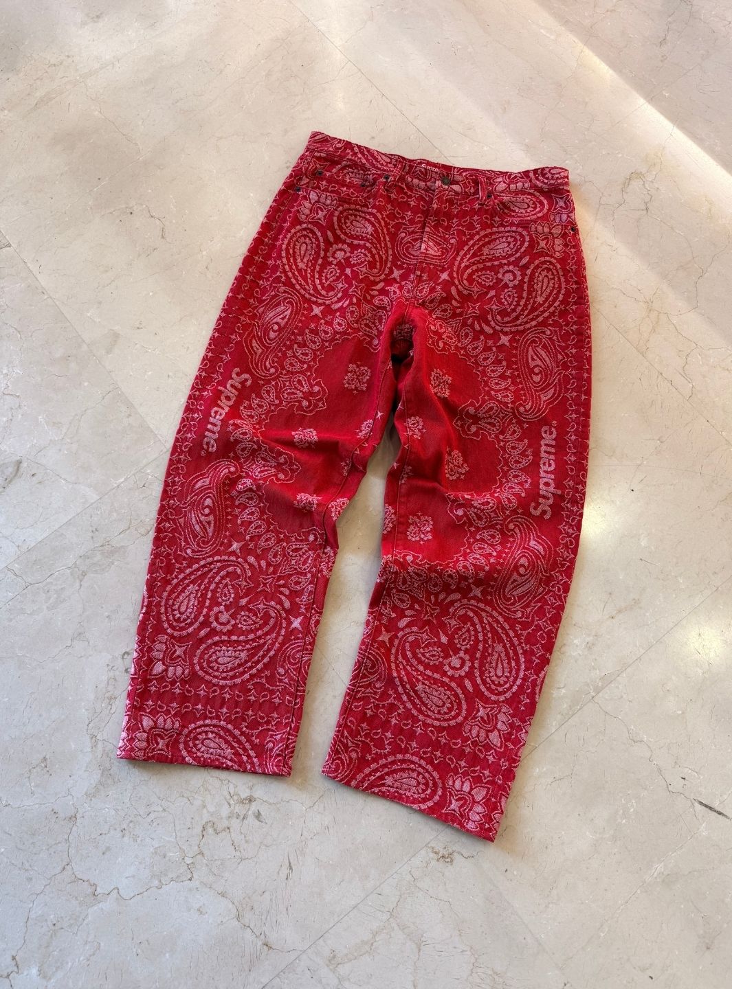 Supreme Bandana Jacquard Baggy Jeans Red | ResellZone