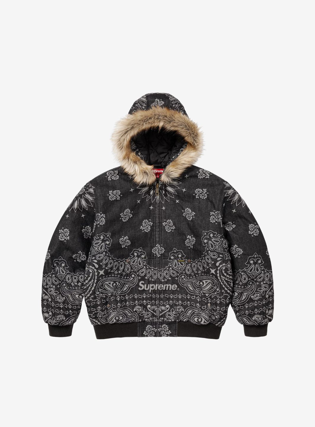 Supreme Bandana Jacquard Denim Hooded Work Jacket Black | ResellZone