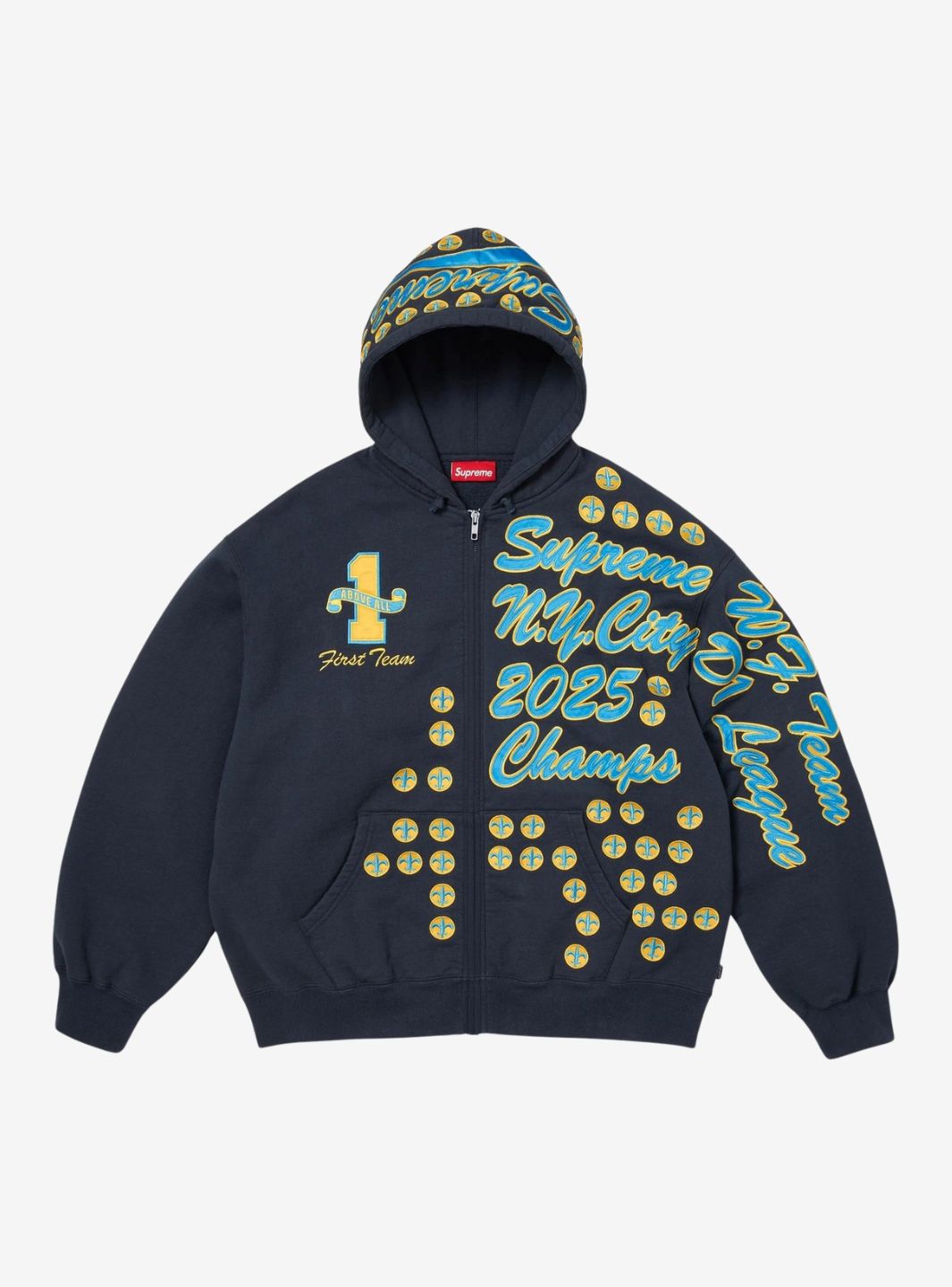 Supreme League Champs Zip Up Hooded Sweatshirt Navy | ResellZone