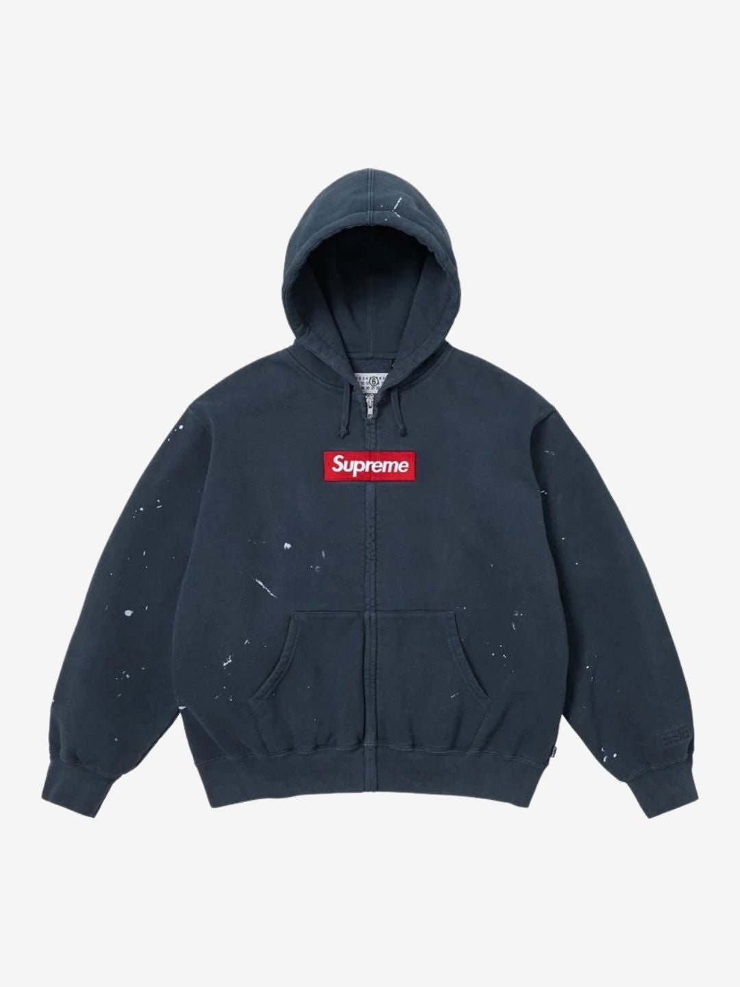 Supreme MM6 Maison Margiela Box Logo Zip Up Hooded Sweatshirt Navy Blue | ResellZone
