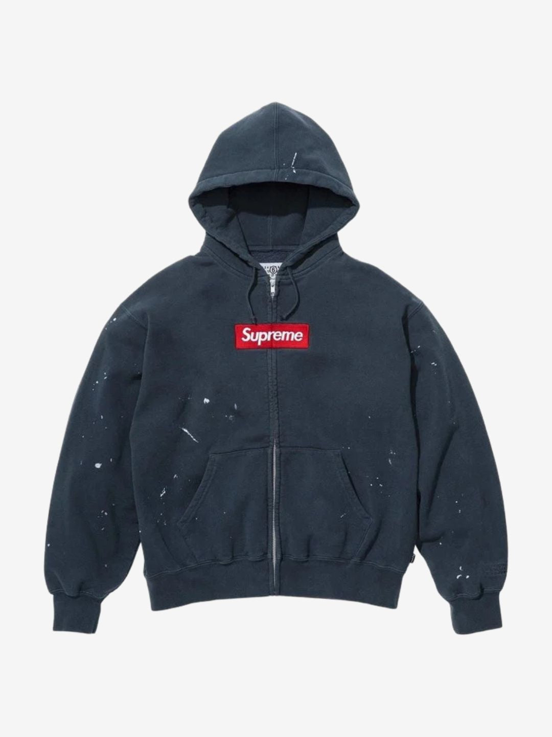 Supreme MM6 Maison Margiela Box Logo Zip Up Hooded Sweatshirt Navy Blue | ResellZone
