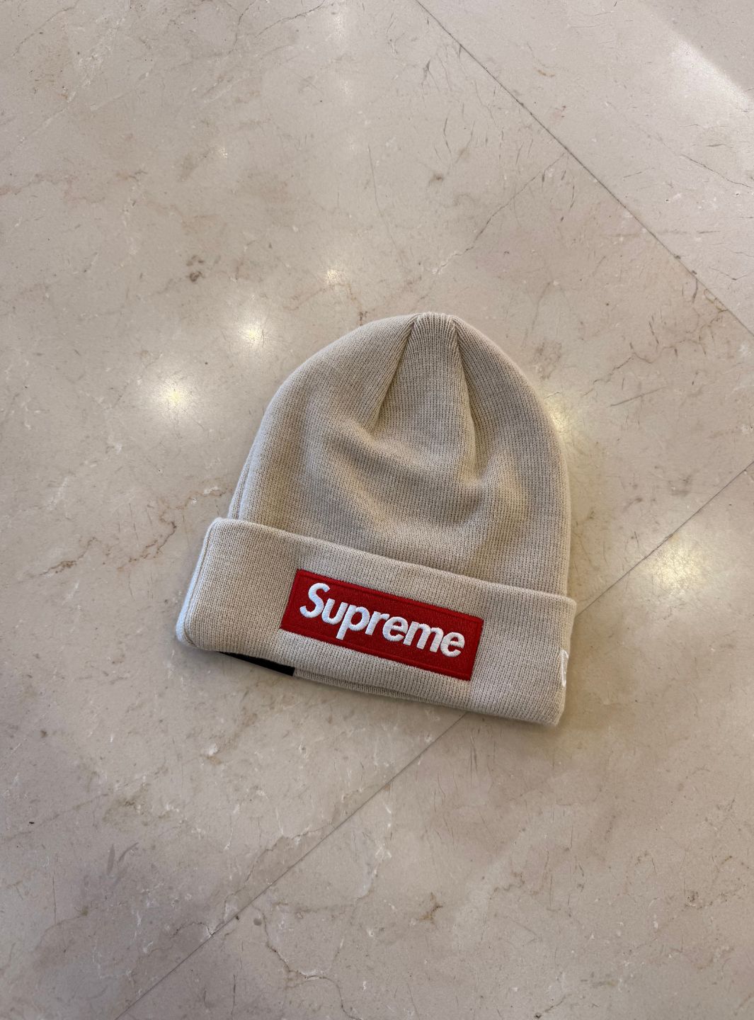Supreme New Era Box Logo Beanie Stone (FW24) | ResellZone