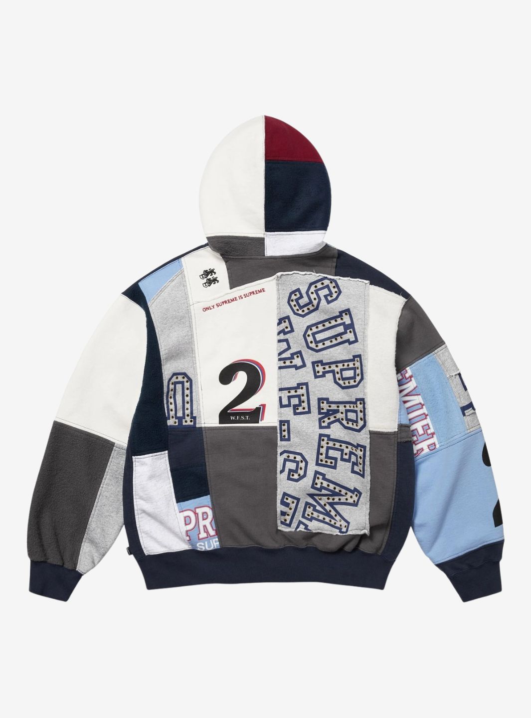 Supreme Patchwork Zip Up Hooded Sweatshirt Navy (SS25) | ResellZone