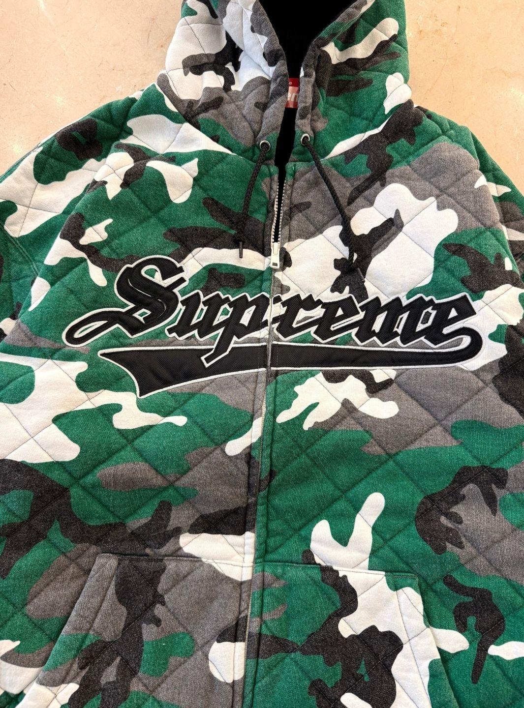 Supreme Quilted Zip Up Hooded Sweatshirt Green Camo | ResellZone
