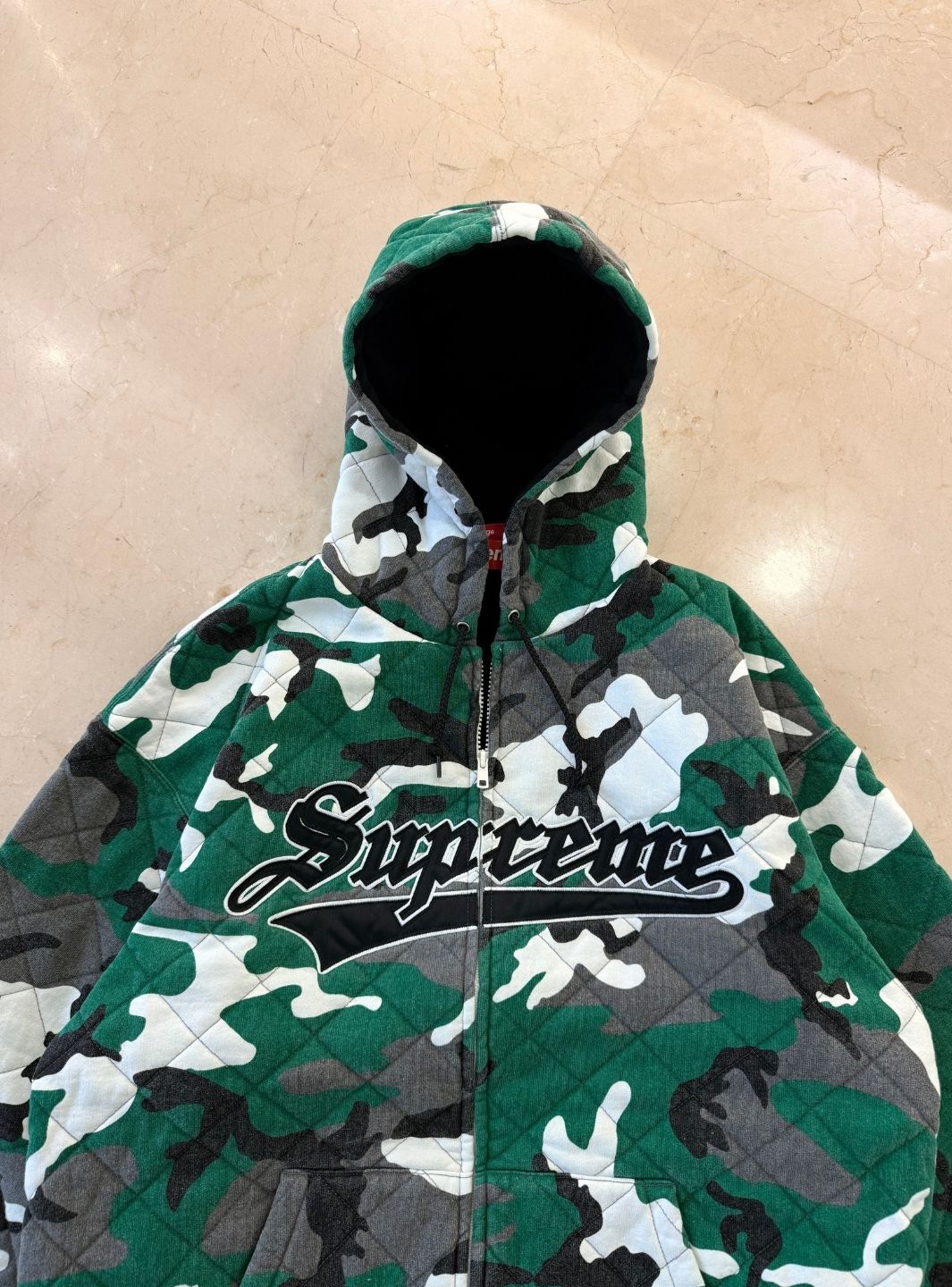 Supreme Quilted Zip Up Hooded Sweatshirt Green Camo | ResellZone