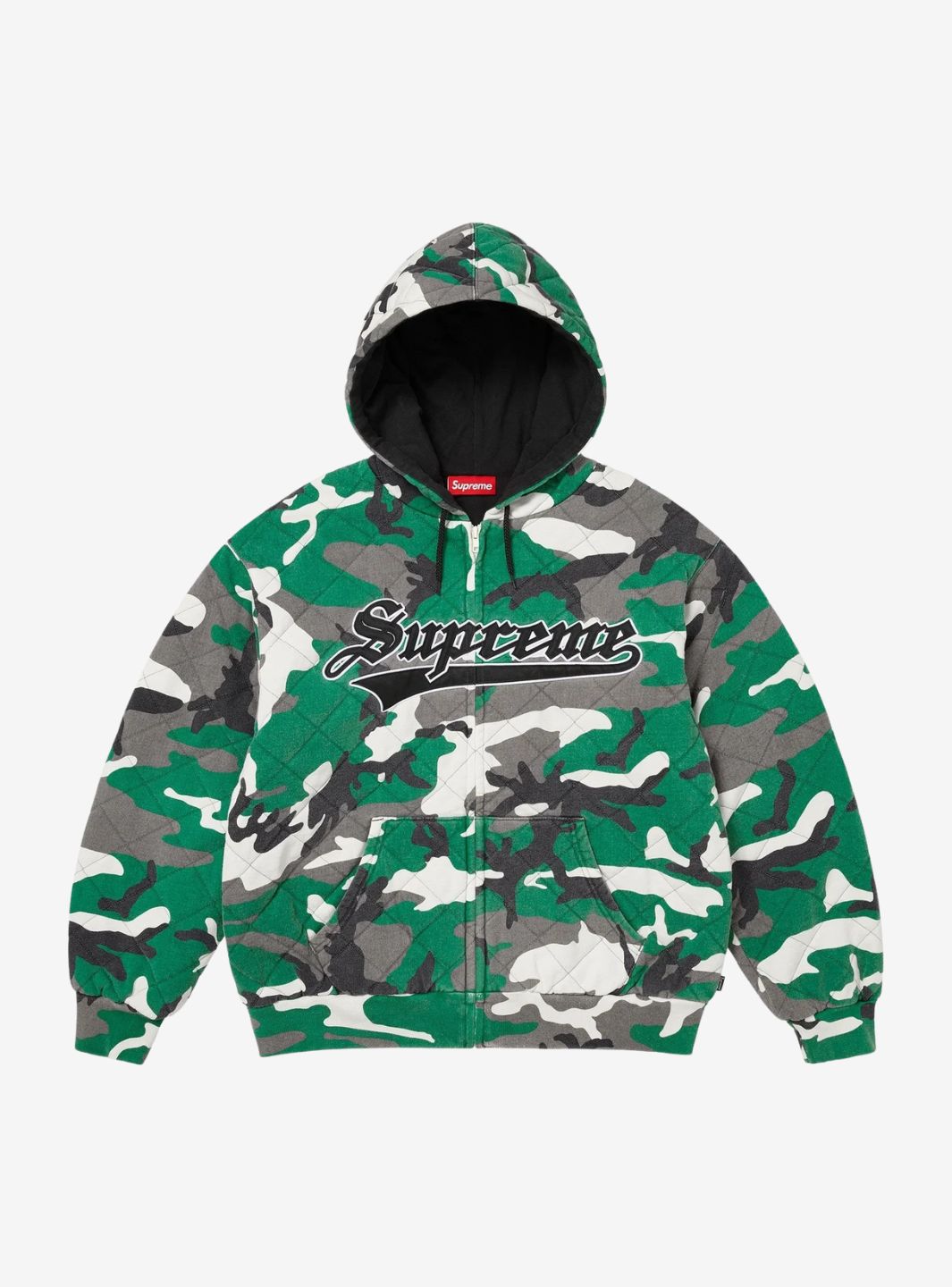 Supreme Quilted Zip Up Hooded Sweatshirt Green Camo | ResellZone