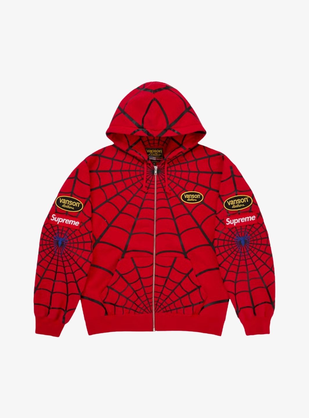 Supreme Vanson Leathers Spider-Man Zip Up Hooded Sweatshirt Red