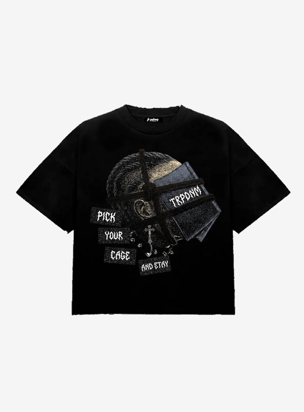 Trap Denim Book Cage Boxy Black T-Shirt | ResellZone