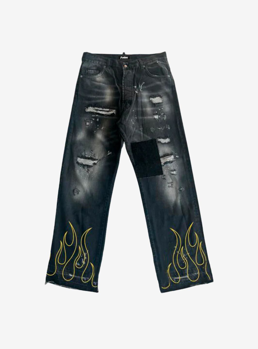 Trap Denim Flame Print Distressed Baggy Jeans | ResellZone