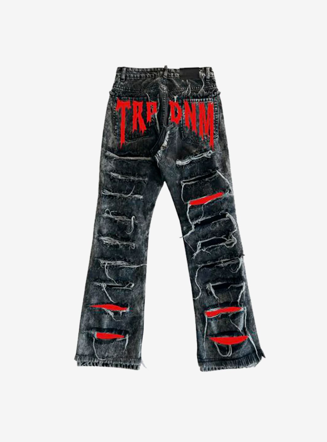 Trap Denim Red Print Ripped Flare Jeans | ResellZone