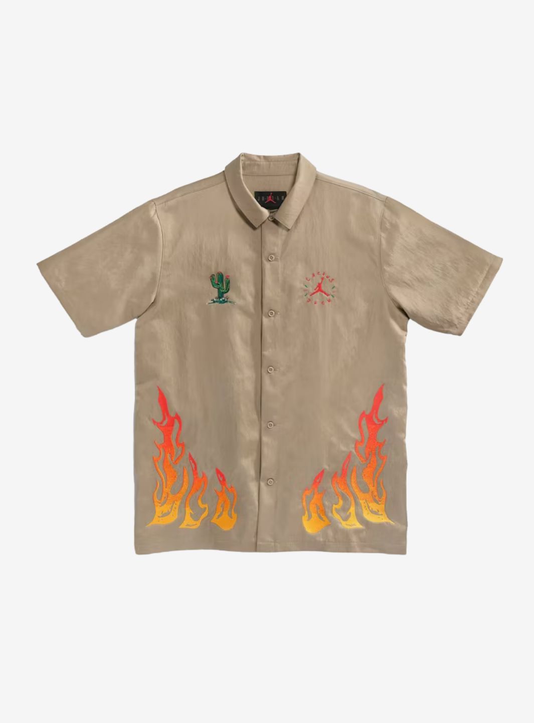 Travis Scott Cactus Jack x Jordan Button Down Shirt Khaki/University Red | ResellZone
