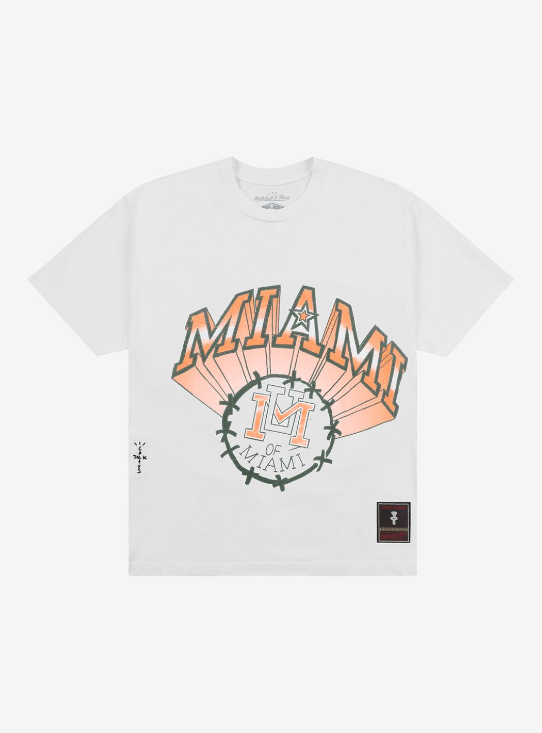 Travis Scott x Mitchell & Ness Miami Hurricanes Hand-Drawn T-Shirt White | ResellZone