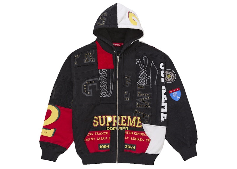 Supreme Patchwork Zip Up Hooded Sweatshirt Black (SS25)