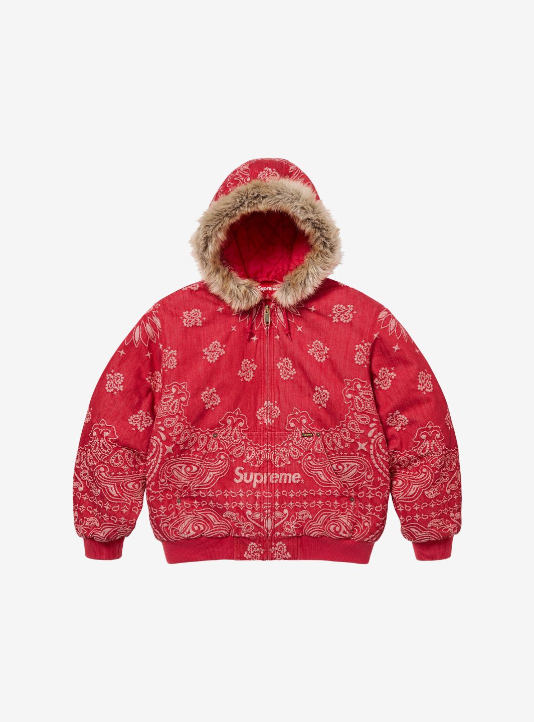 Supreme Bandana Jacquard Denim Hooded Work Jacket Red