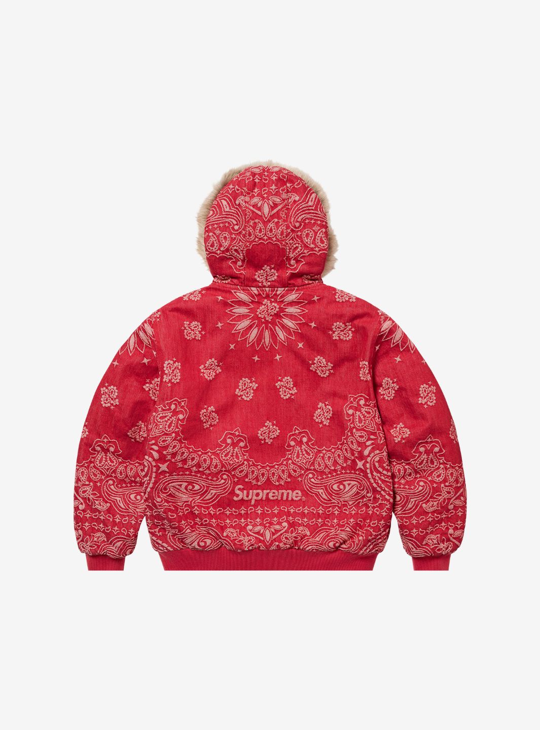 Supreme Bandana Jacquard Denim Hooded Work Jacket Red
