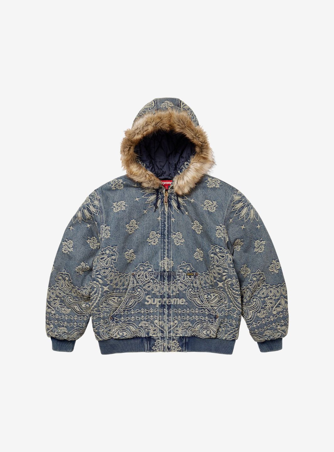 Supreme Bandana Jacquard Denim Hooded Work Jacket Blue