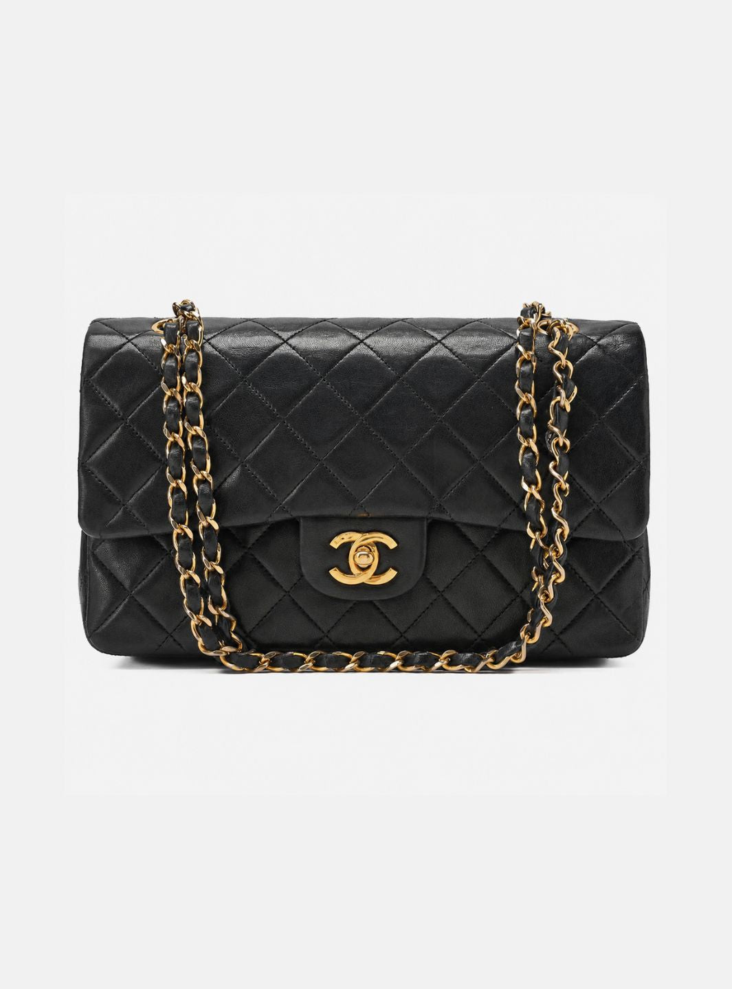 Chanel Lambskin Matelasse Double Flap 25cm Chain Shoulder Black Gold-Tone Hardware Pre-Owned | ResellZone