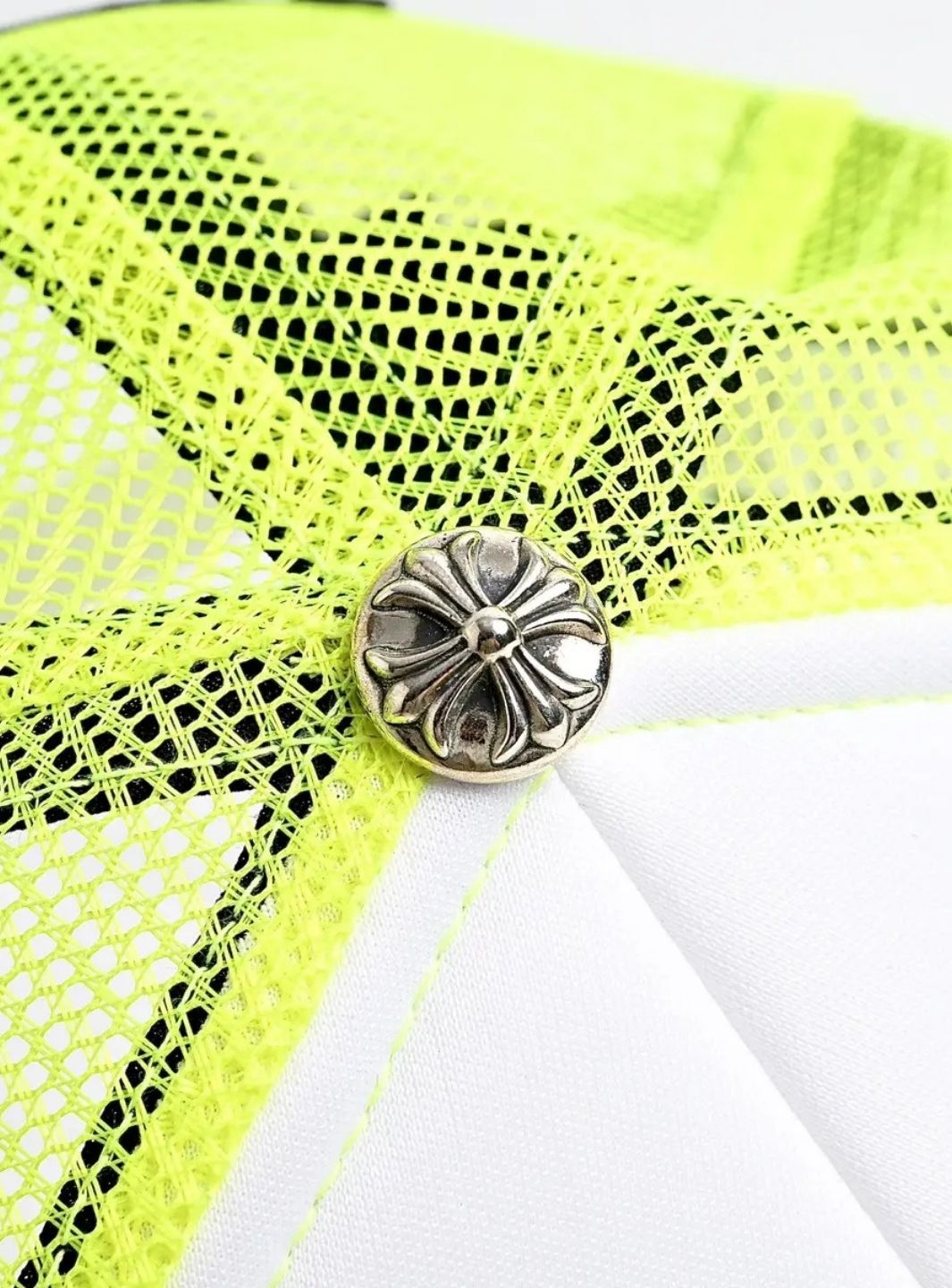 Chrome Hearts Cemetery Cross Trucker Hat Neon Yellow | ResellZone