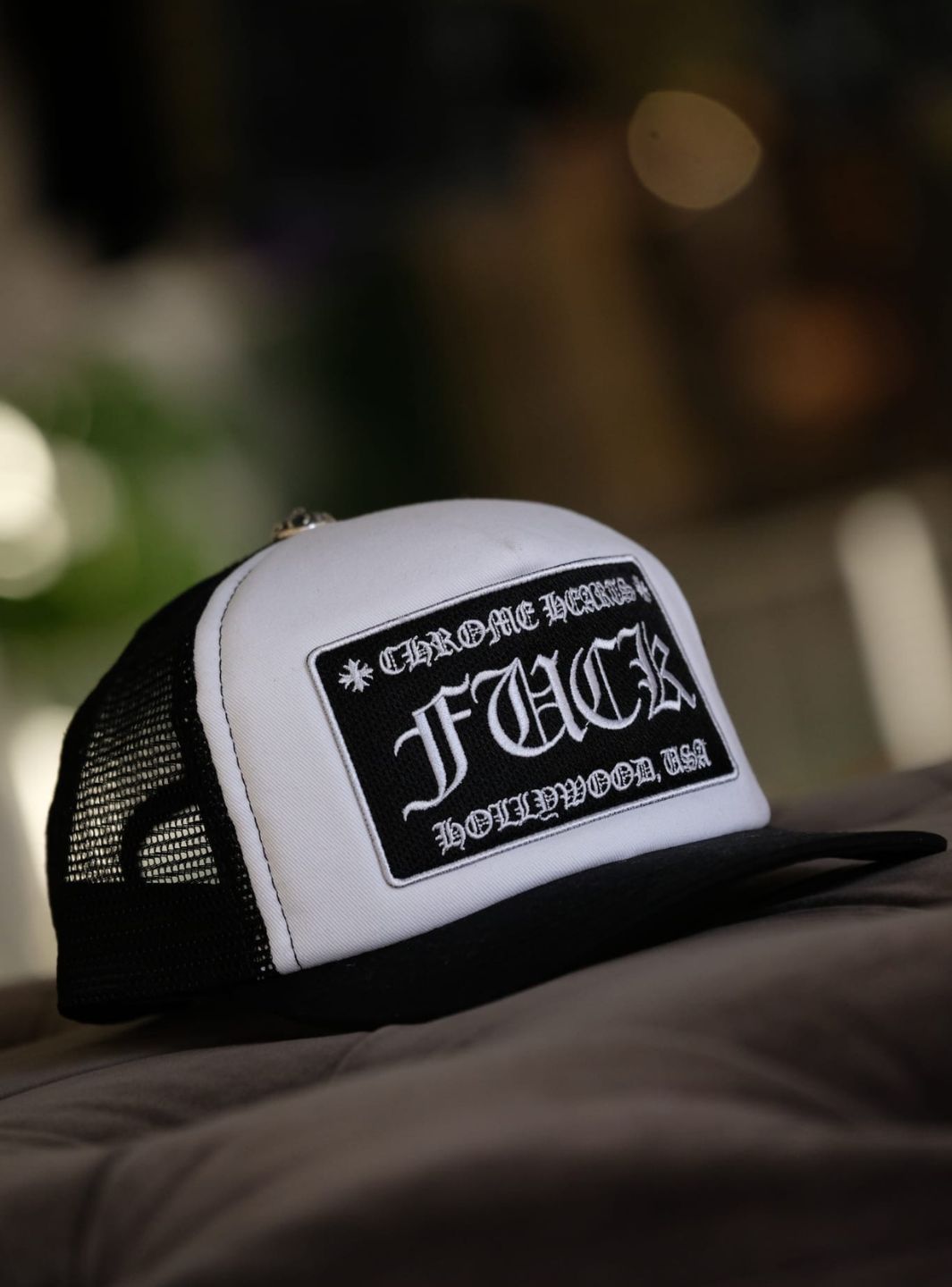 Chrome Hearts FUCK Hollywood Trucker Hat Black/White | ResellZone