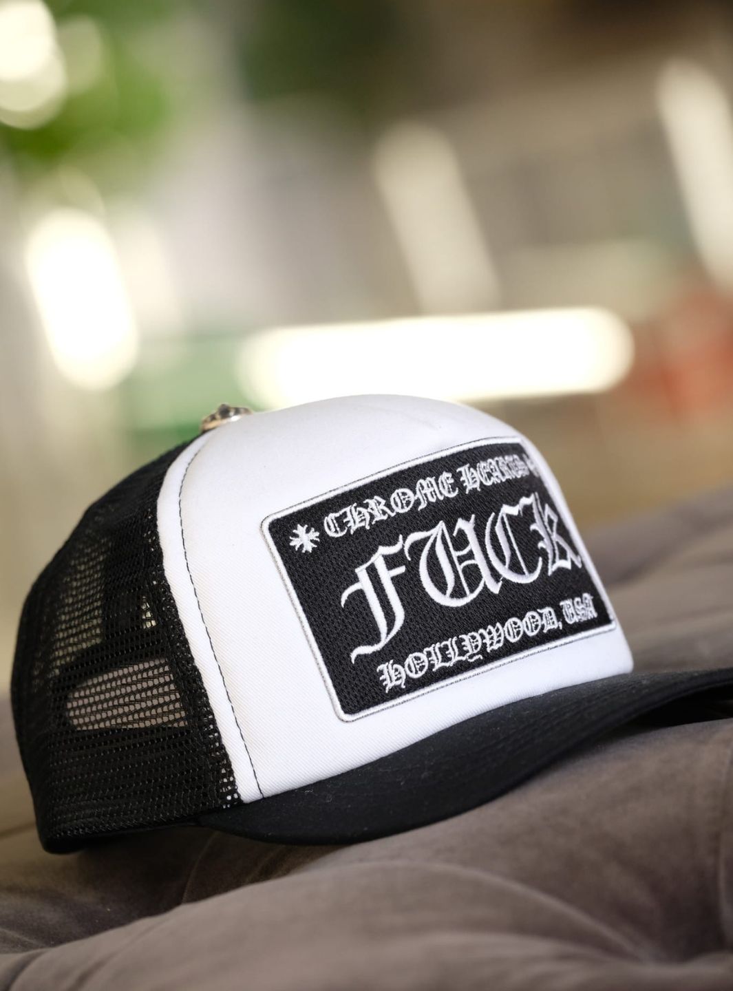 Chrome Hearts FUCK Hollywood Trucker Hat Black/White | ResellZone