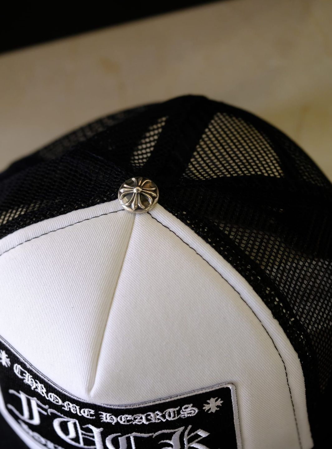 Chrome Hearts FUCK Hollywood Trucker Hat Black/White | ResellZone
