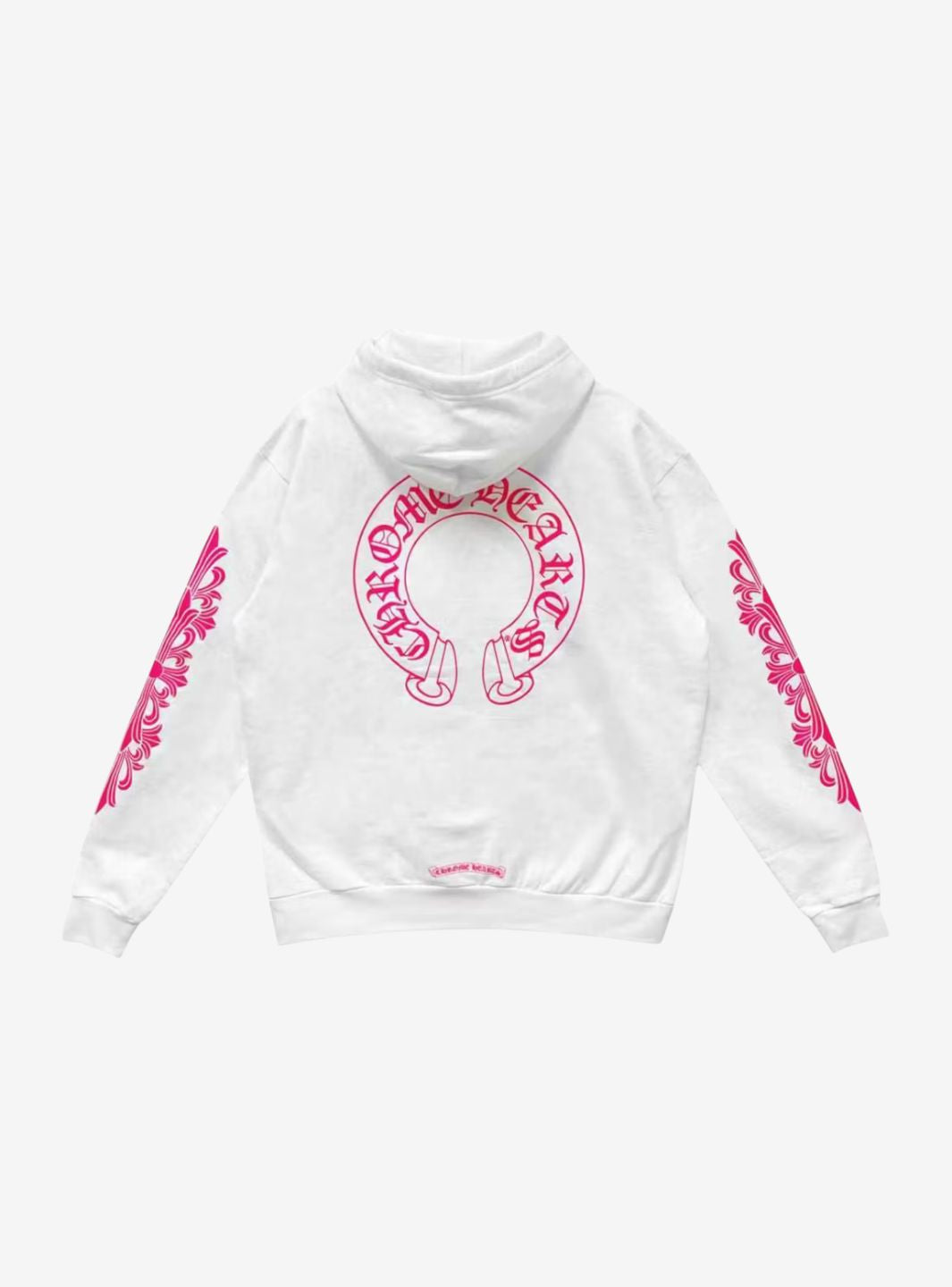 Chrome Hearts Pink Horseshoe Floral Sleeve Pullover Hoodie White | ResellZone