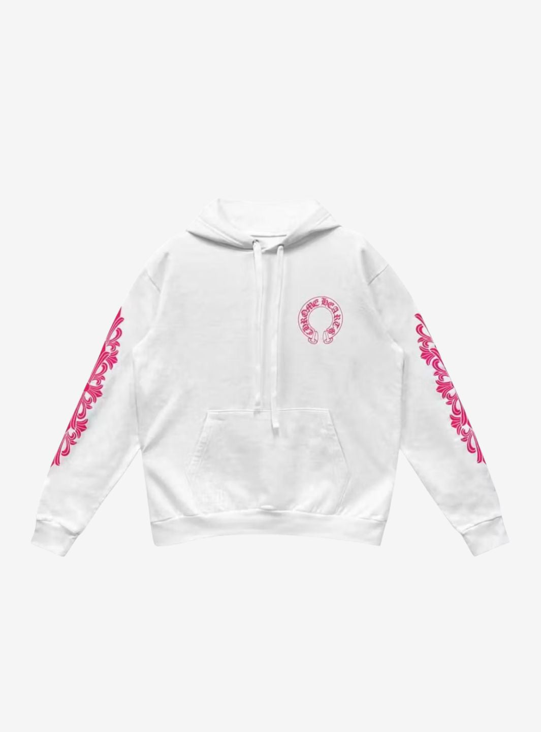 Chrome Hearts Pink Horseshoe Floral Sleeve Pullover Hoodie White | ResellZone