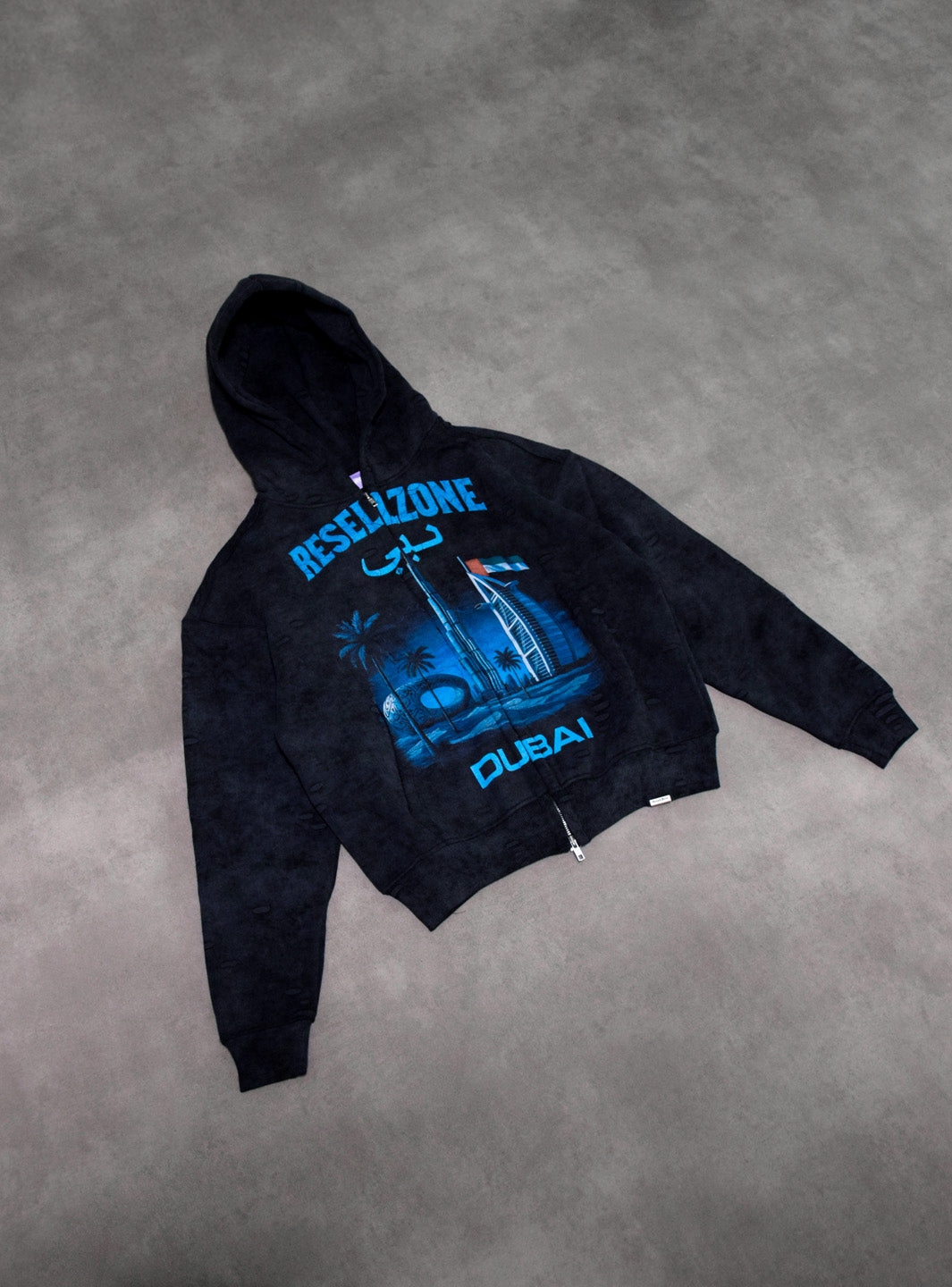 Dubai Zip Up Hooded Sweatshirt Washed Black | ResellZone