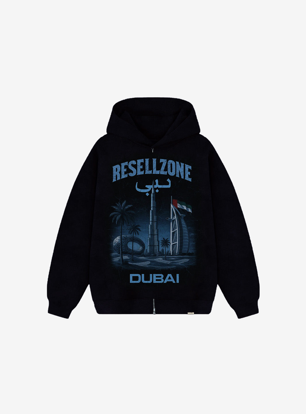 Dubai Zip Up Hooded Sweatshirt Washed Black | ResellZone