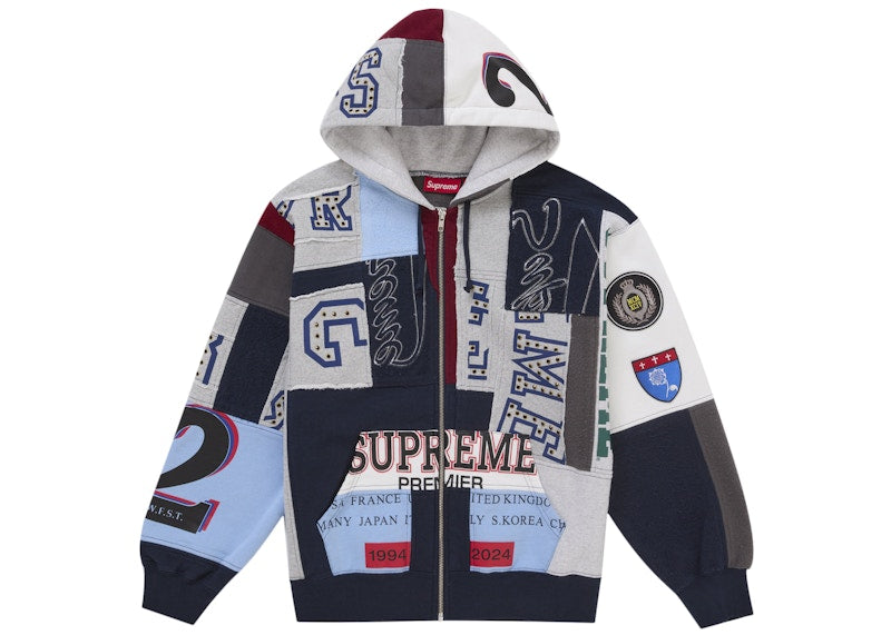 Supreme Patchwork Zip Up Hooded Sweatshirt Navy (SS25)