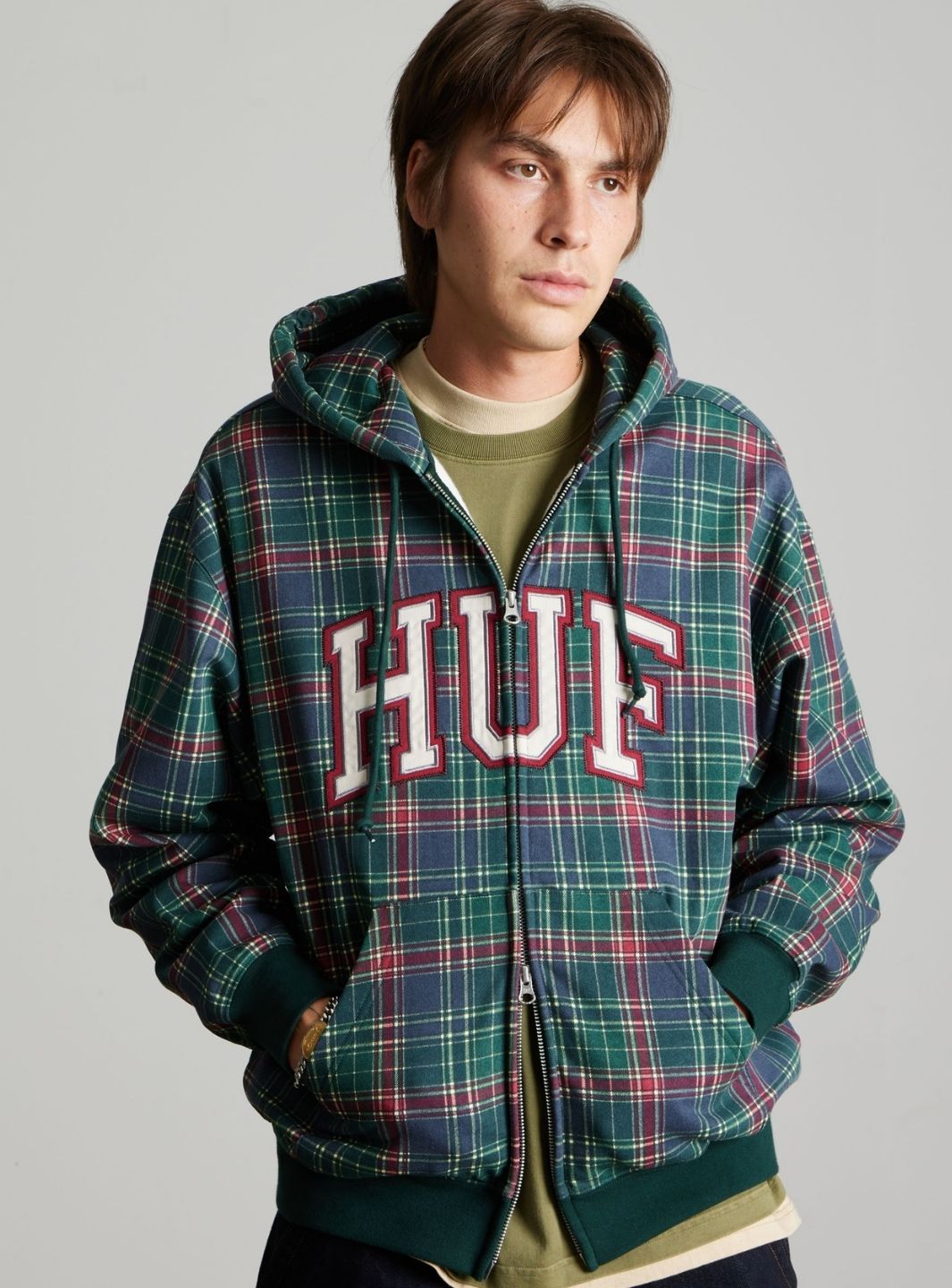 HUF Arch Plaid Full-Zip Heavyweight Hoodie Forest | ResellZone