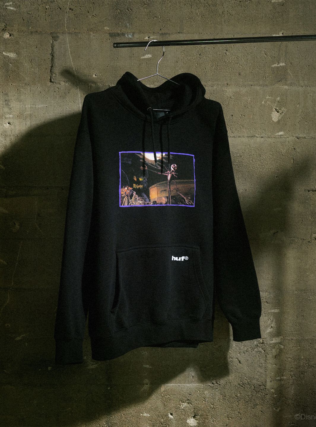 HUF x Disney Nightmare Before Christmas Jack Town Meeting Hoodie Black | ResellZone