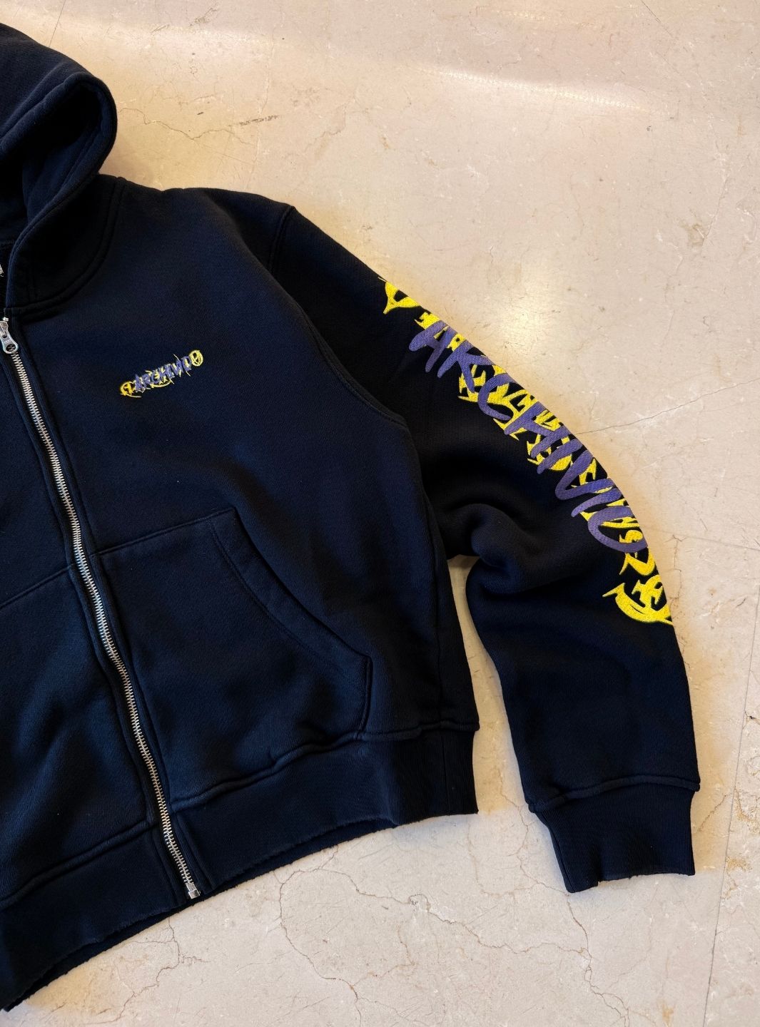 Numeri Archivio Zip Up Hooded Sweatshirt Black Yellow Purple | ResellZone