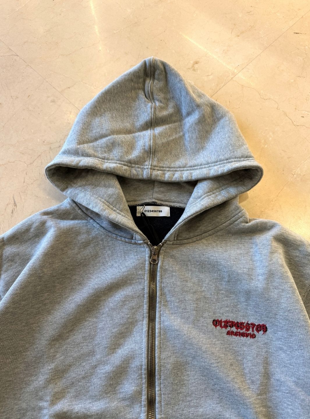 Numeri Archivio Zip Up Hooded Sweatshirt Grey Melange Red | ResellZone
