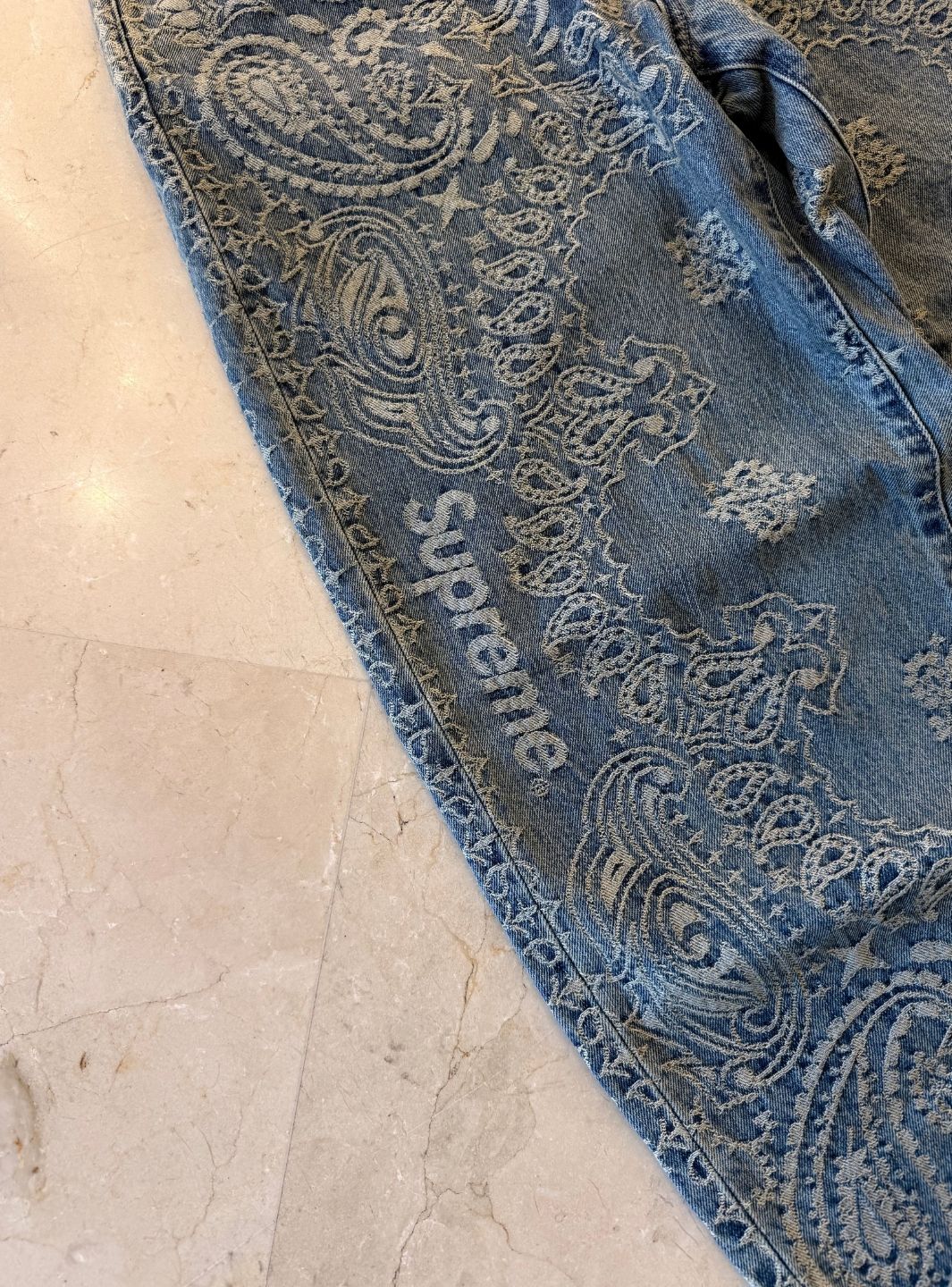 Supreme Bandana Jacquard Baggy Jeans Blue | ResellZone