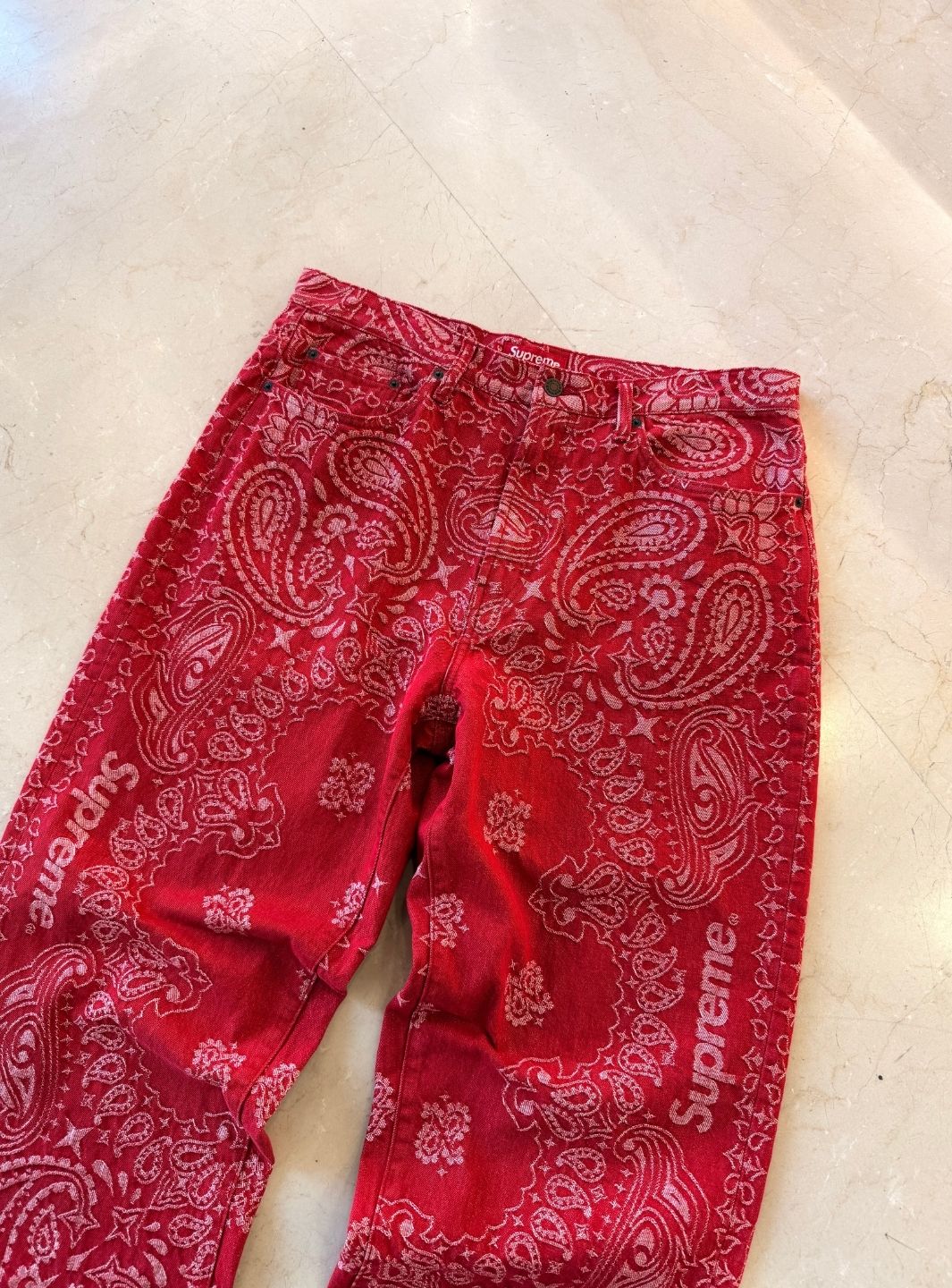 Supreme Bandana Jacquard Baggy Jeans Red | ResellZone