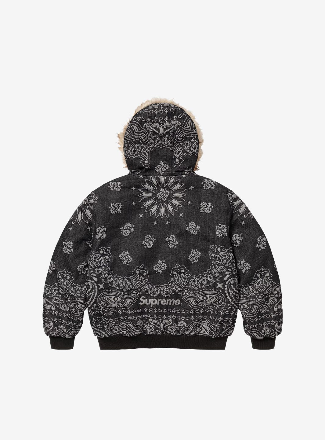 Supreme Bandana Jacquard Denim Hooded Work Jacket Black | ResellZone