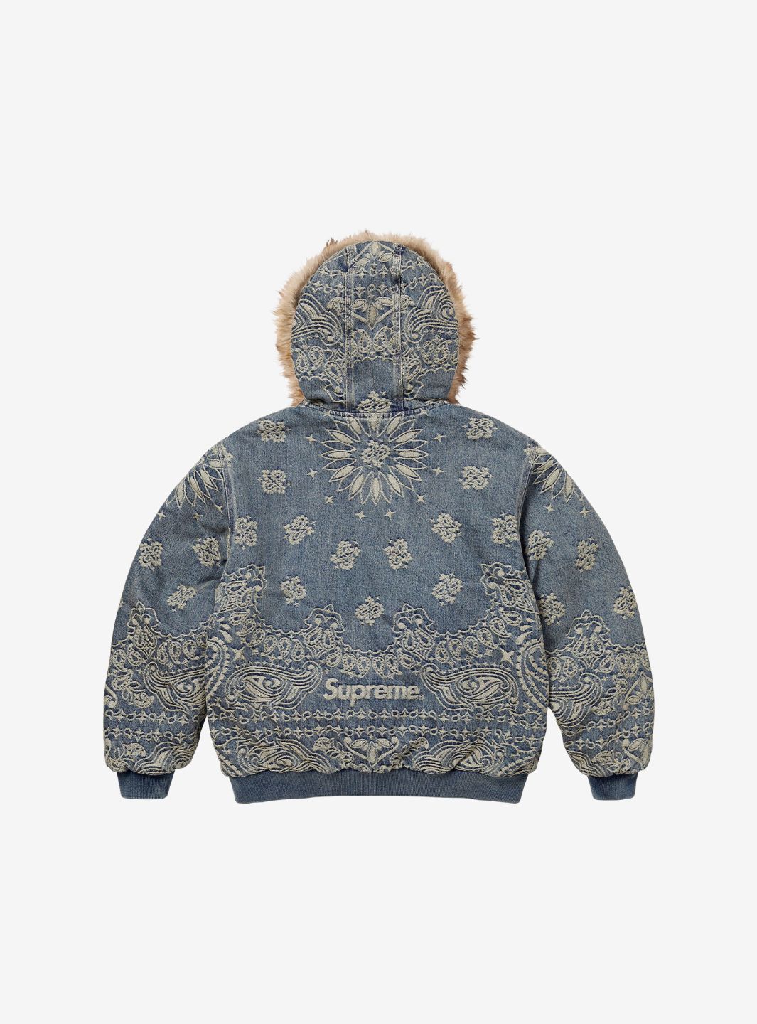 Supreme Bandana Jacquard Denim Hooded Work Jacket Blue | ResellZone