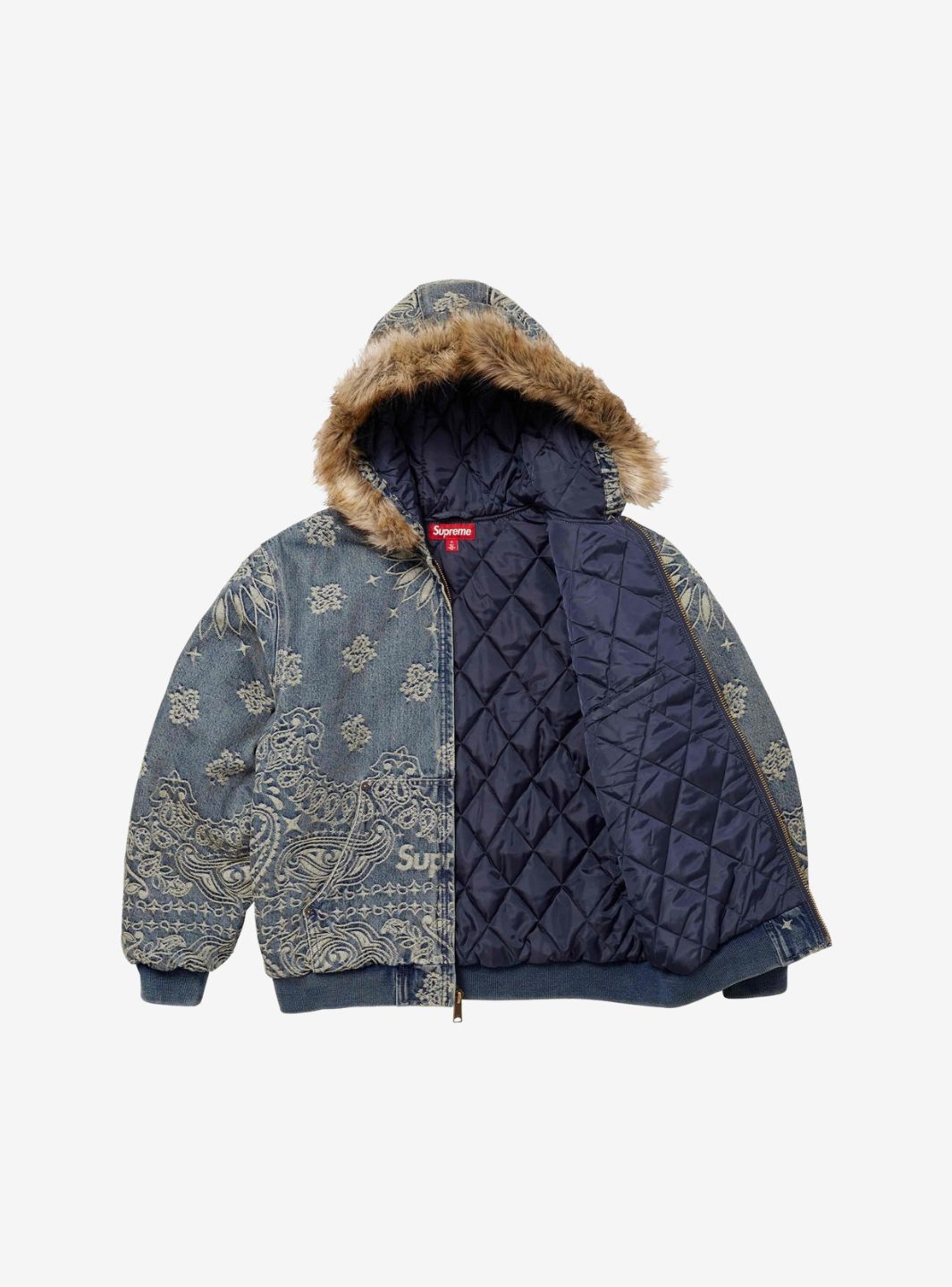 Supreme Bandana Jacquard Denim Hooded Work Jacket Blue | ResellZone