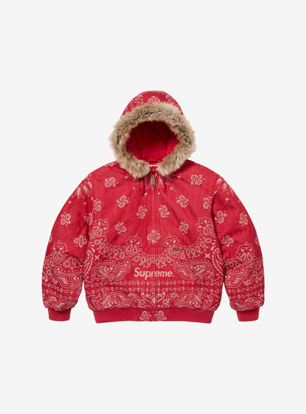 Supreme Bandana Jacquard Denim Hooded Work Jacket Red | ResellZone