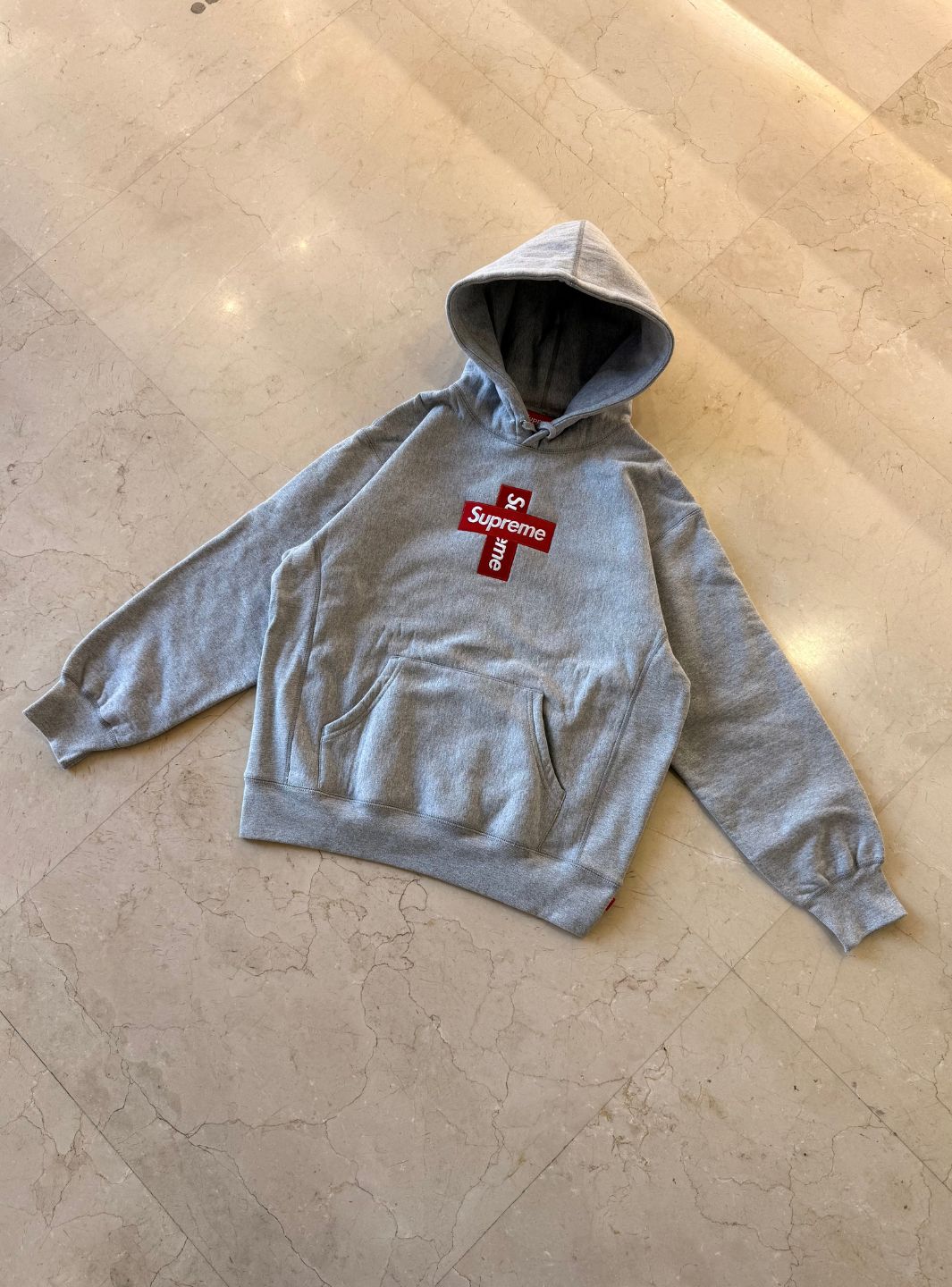 Supreme Cross Box Logo Hooded Sweatshirt Heather Grey | ResellZone